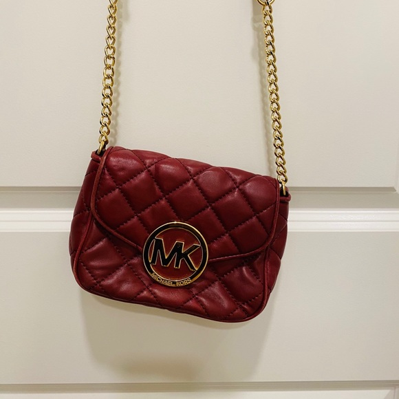 Michael Kors Handbags - Michael Kors Fulton Crossbody Small Quilted Maroon